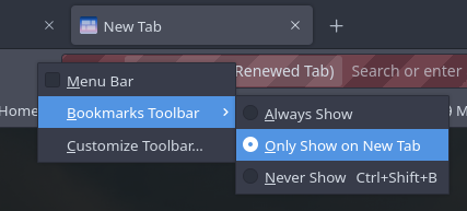 Only show on new tab