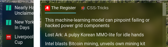 The two places where feed icons can appear. Left is combined, right are tabs.